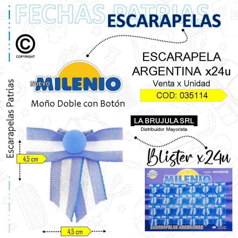 Imagen ilustrativa de ESCARAPELAS MILENIO -114- MOÑO C/BOTON x 24 U.