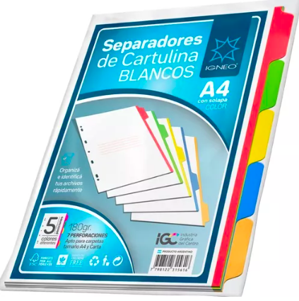 Imagen ilustrativa de SEPARADOR A4 IGNEO. 11840 5 P. COL