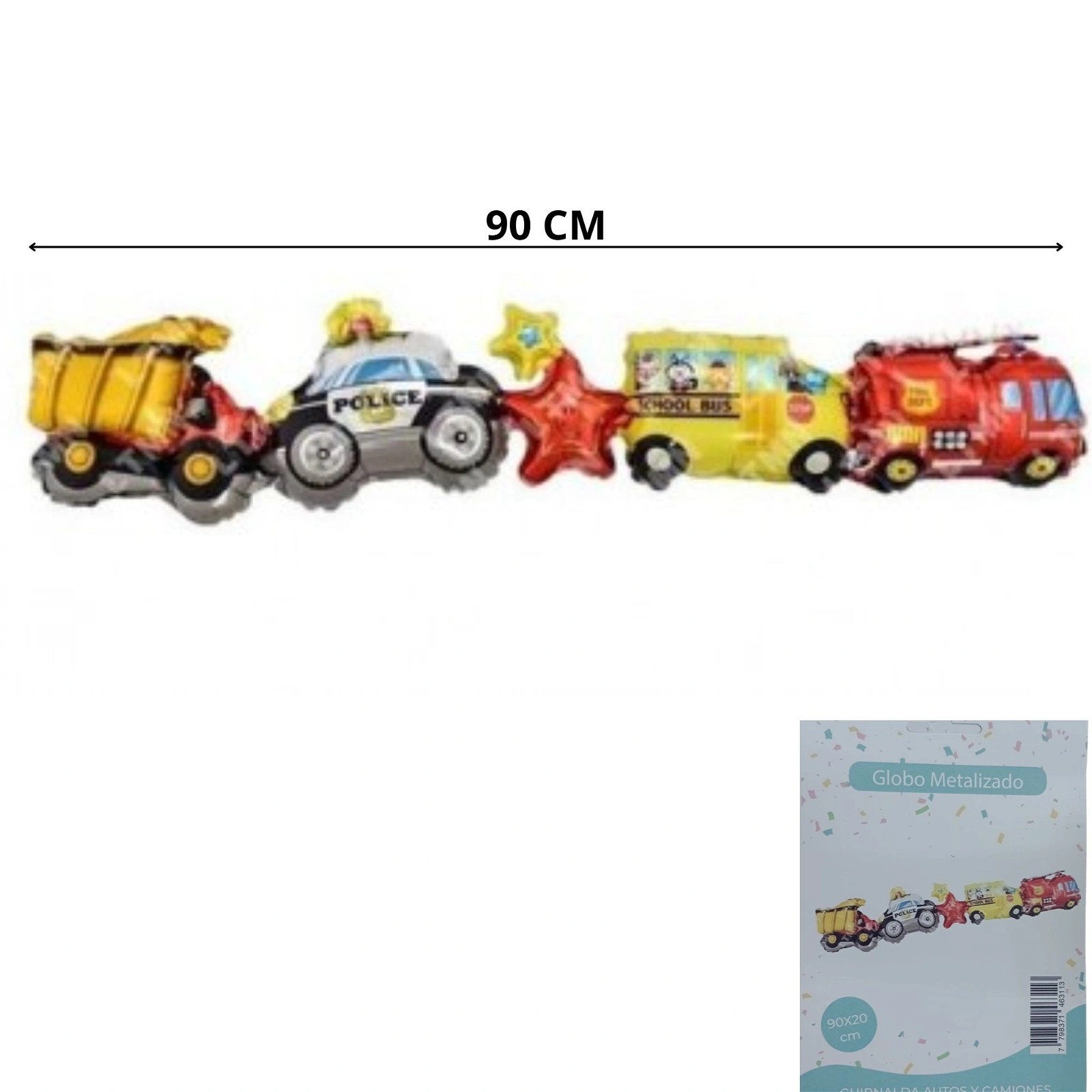 Imagen ilustrativa de GLOBO MYLAR GUIRNALDA AUTOS Y CAMIONES 90X20CM