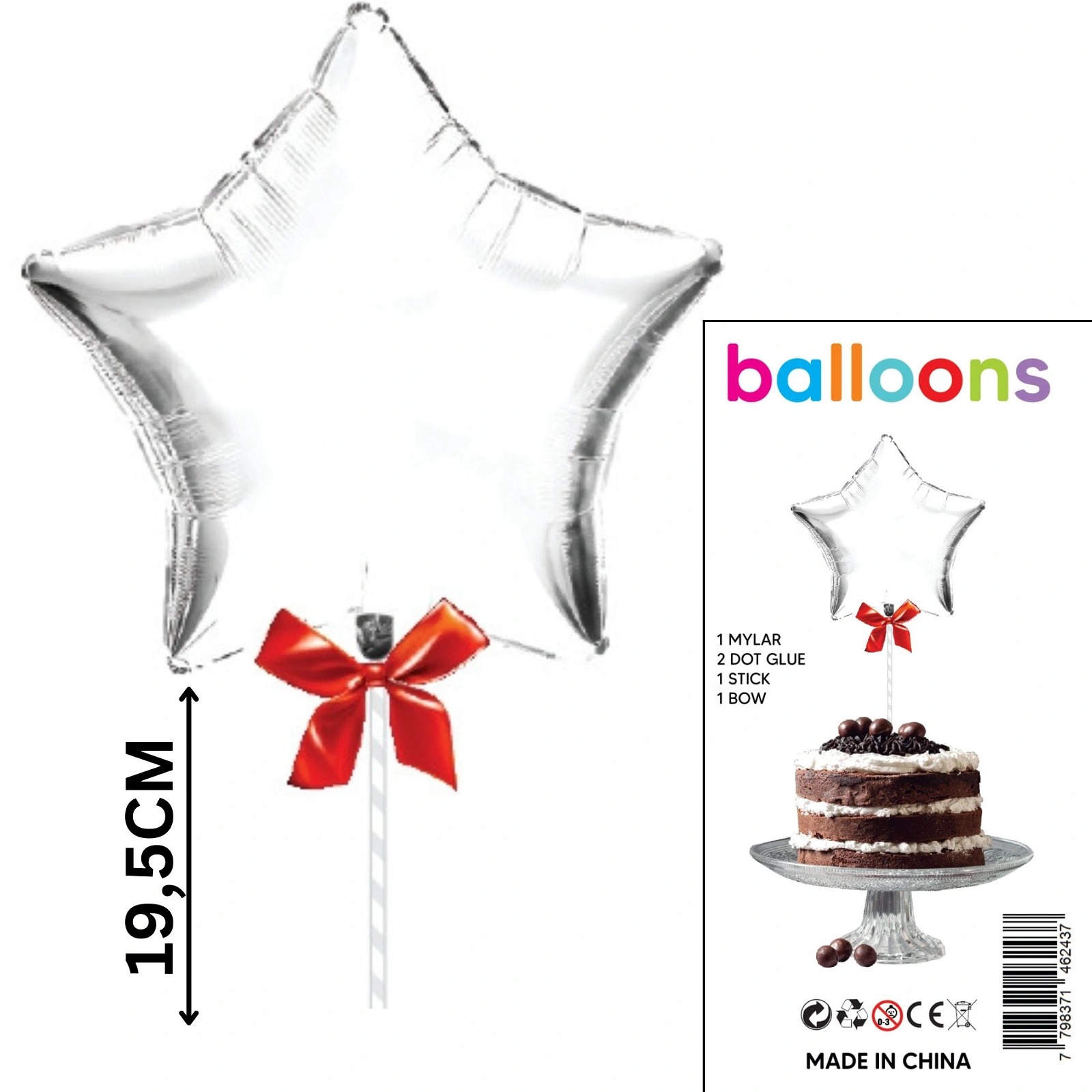 Imagen ilustrativa de TOPPER PARA TORTA GLOBO ESTRELLA PLATA X1