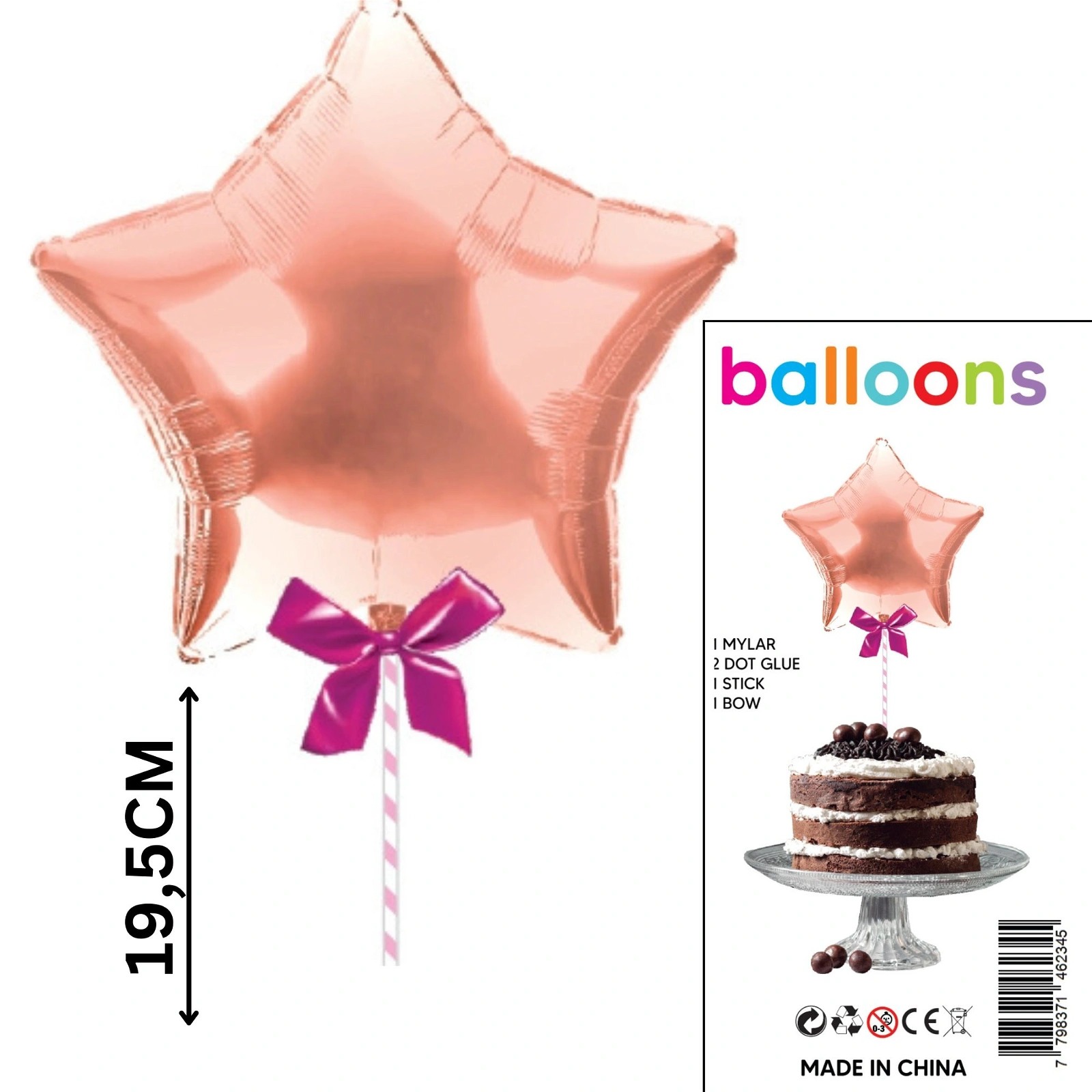 Imagen ilustrativa de TOPPER PARA TORTA GLOBO ESTRELLA ROSA GOLD X1