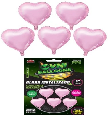 Imagen ilustrativa de GLOBO METALIZADO 5" SET X5 CORAZONES ROSA