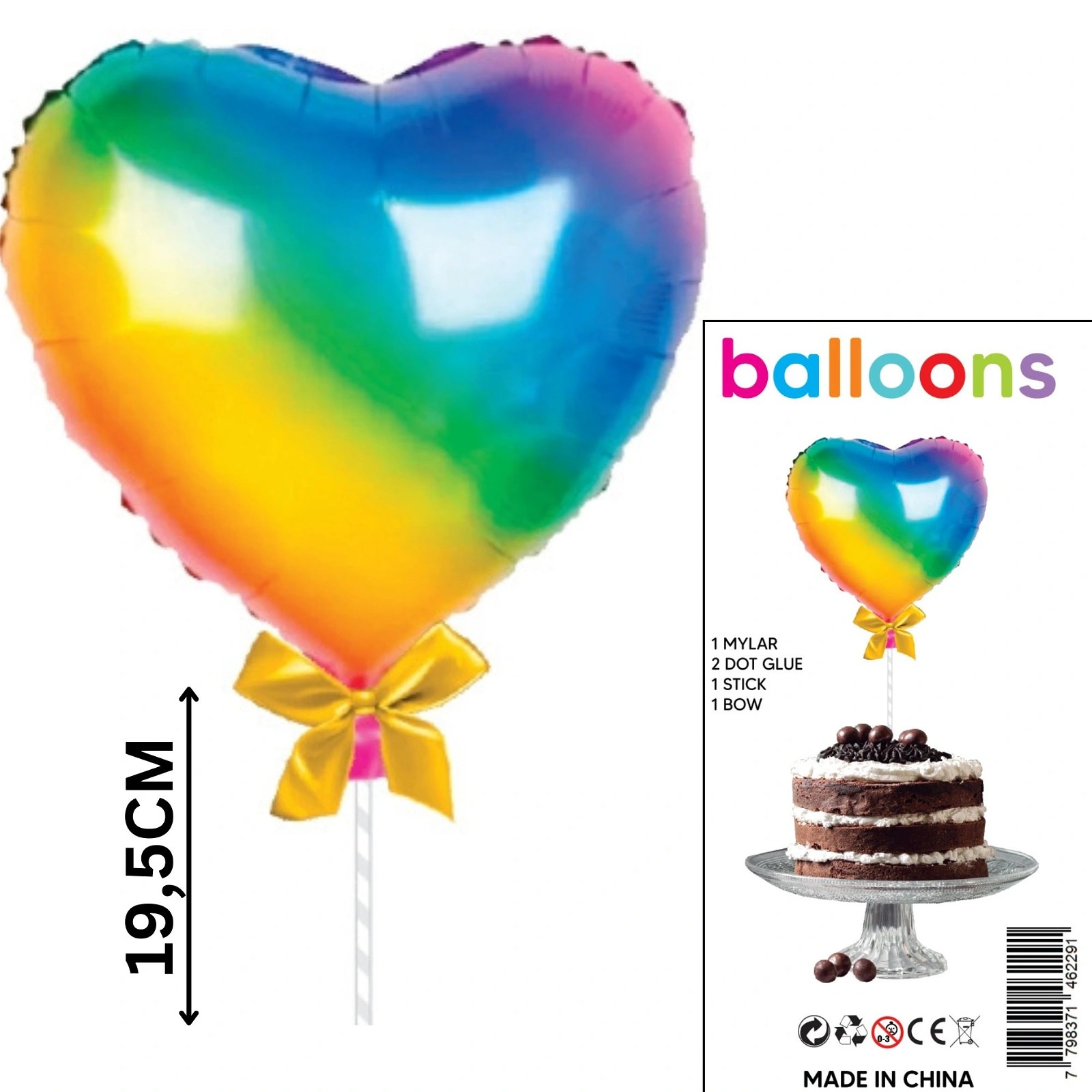 Imagen ilustrativa de TOPPER PARA TORTA GLOBO CORAZON ARCO IRIS X1
