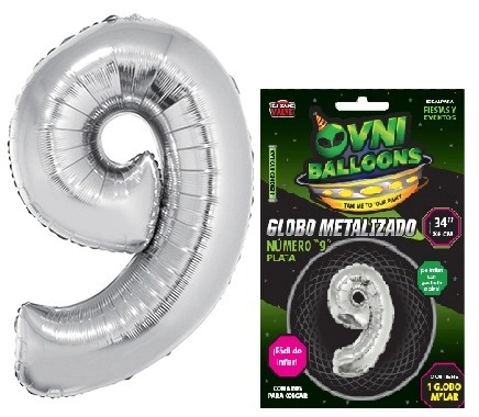 Imagen ilustrativa de GLOBO METALIZADO 34" X1 NUMERO 9 PLATEADO